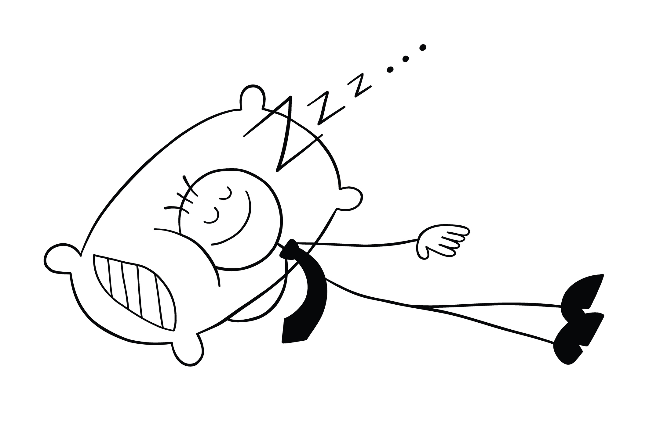 Stickman businessman character sleeps with a pillow, vector cartoon illustration